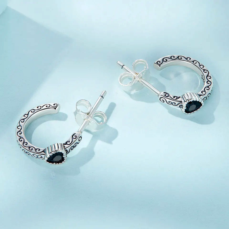 Sterling Silver Vintage Dark Heart Stud Hypoallergenic Earrings