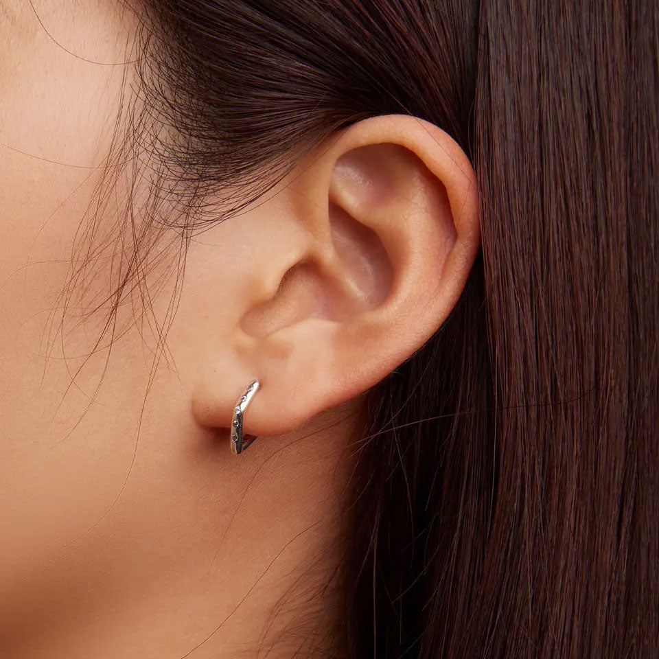Sterling Silver Geometric Huggie Hypoallergenic Earrings