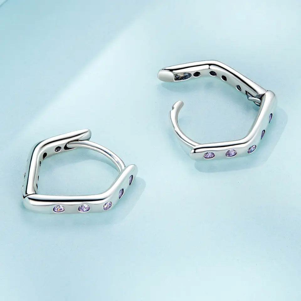 Sterling Silver Geometric Huggie Hypoallergenic Earrings