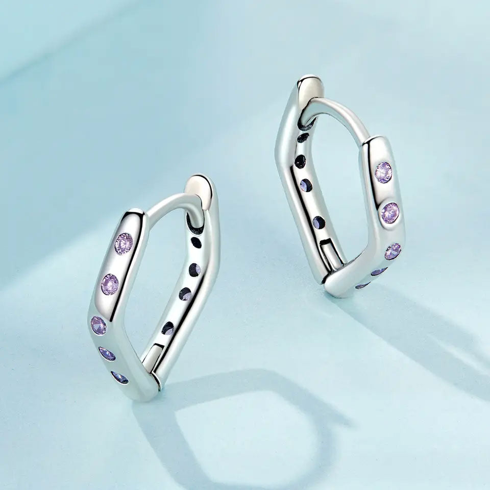 Sterling Silver Geometric Huggie Hypoallergenic Earrings