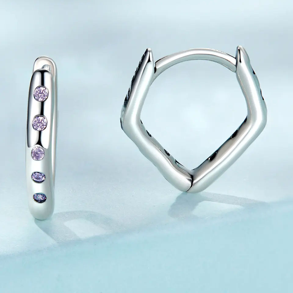 Sterling Silver Geometric Huggie Hypoallergenic Earrings