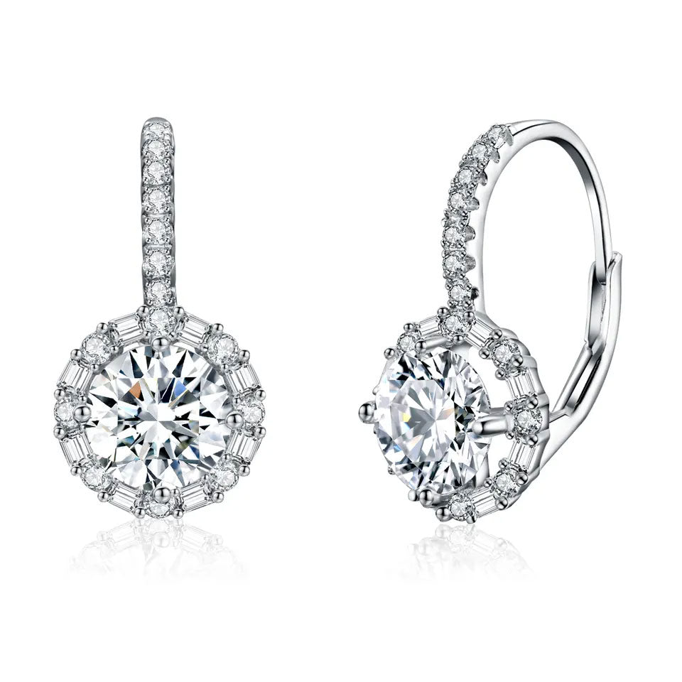 Sterling Silver Elegant Round 1.0ct Moissanite Leverback Hypoallergenic Earrings