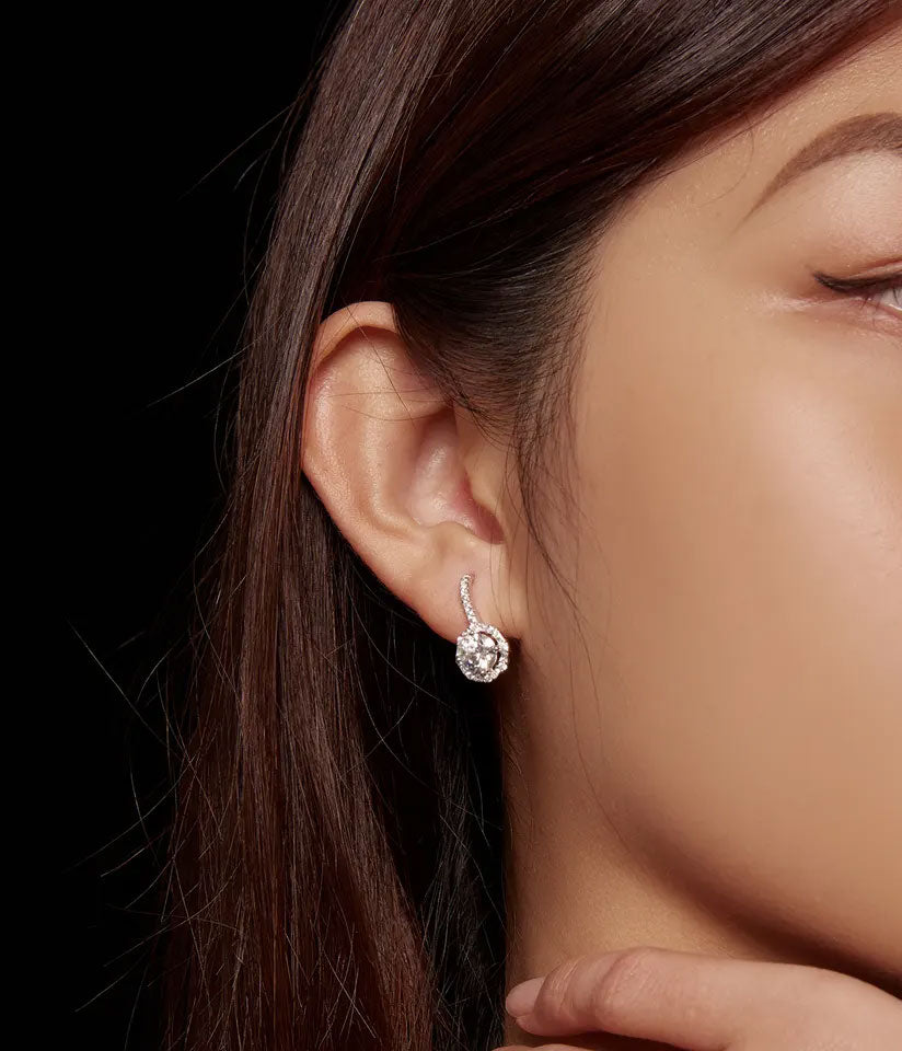 Sterling Silver Elegant Round 1.0ct Moissanite Leverback Hypoallergenic Earrings