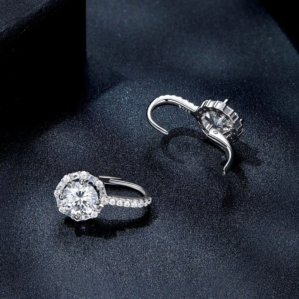 Sterling Silver Elegant Round 1.0ct Moissanite Leverback Hypoallergenic Earrings