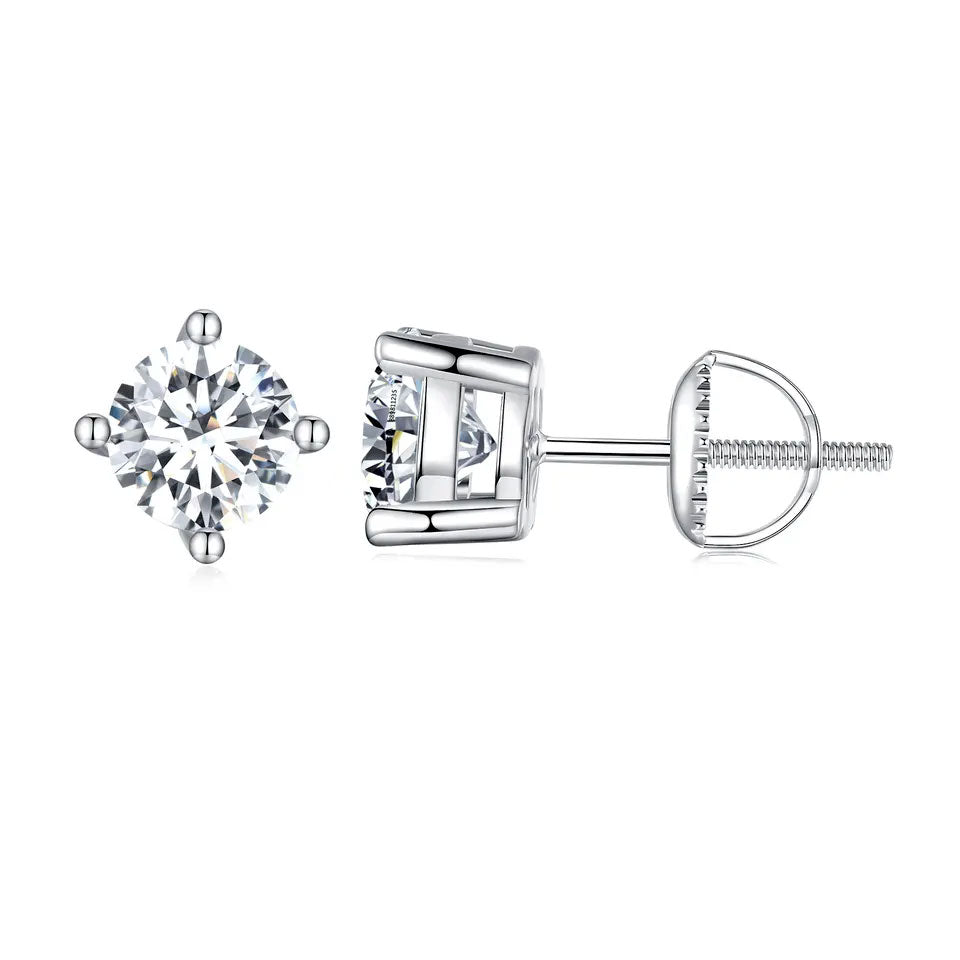 Sterling Silver Luxury Round 0.5ct-1.0ct Moissanite Screw Stud Hypoallergenic Earrings
