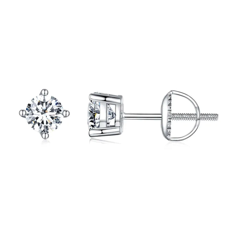 Sterling Silver Luxury Round 0.5ct-1.0ct Moissanite Screw Stud Hypoallergenic Earrings