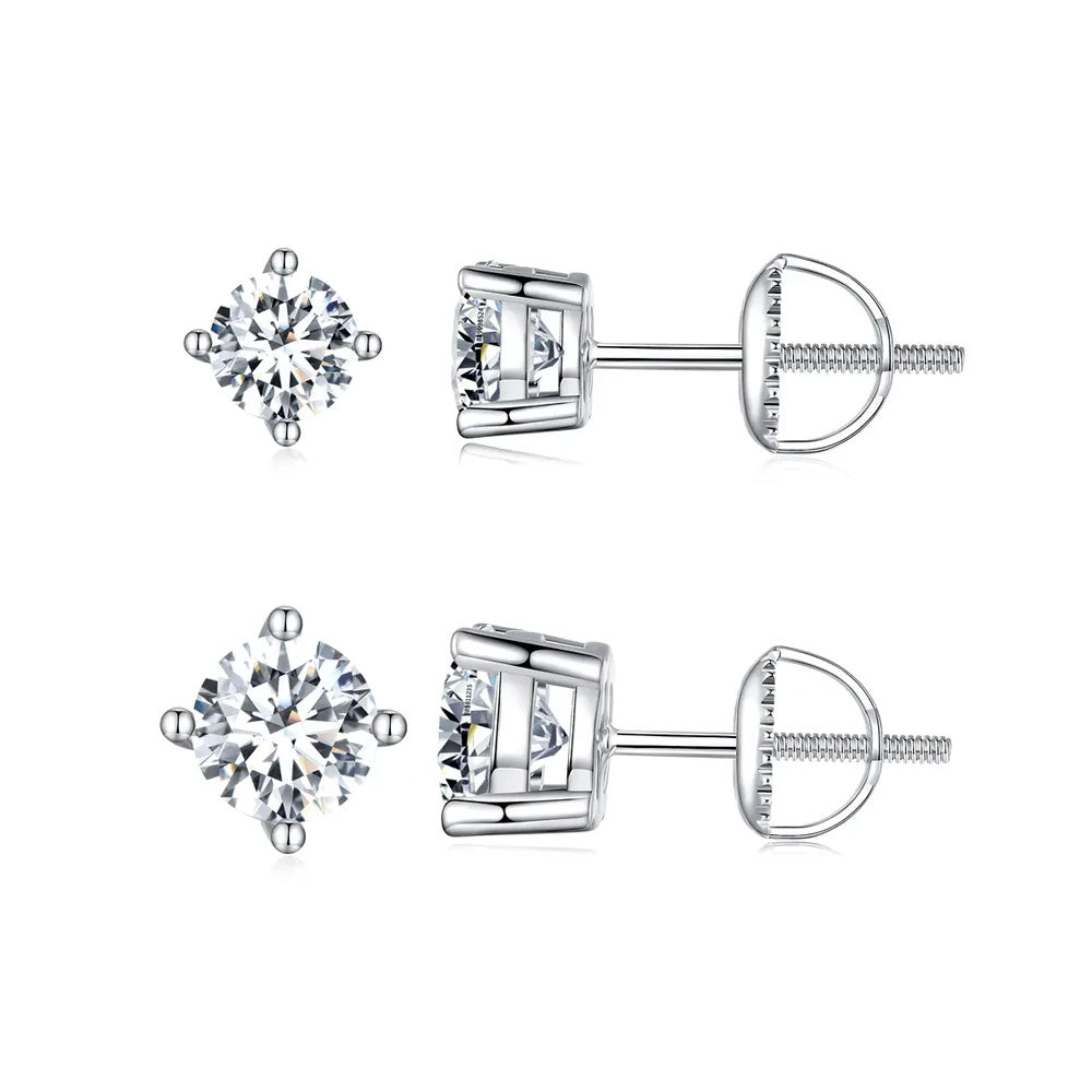 Sterling Silver Luxury Round 0.5ct-1.0ct Moissanite Screw Stud Hypoallergenic Earrings