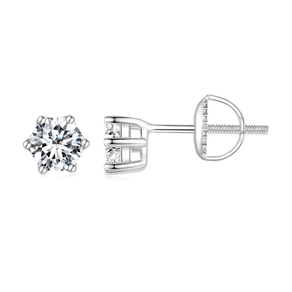 Sterling Silver Radiant Round 0.45ct Moissanite Screw Stud Hypoallergenic Earrings