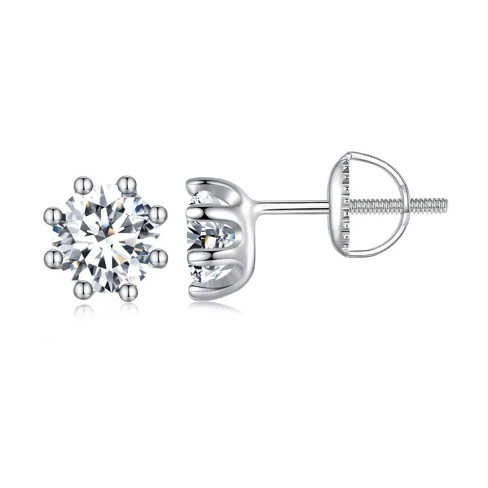 Sterling Silver Sparkly 0.8ct Moissanite Screw Stud Hypoallergenic Earrings
