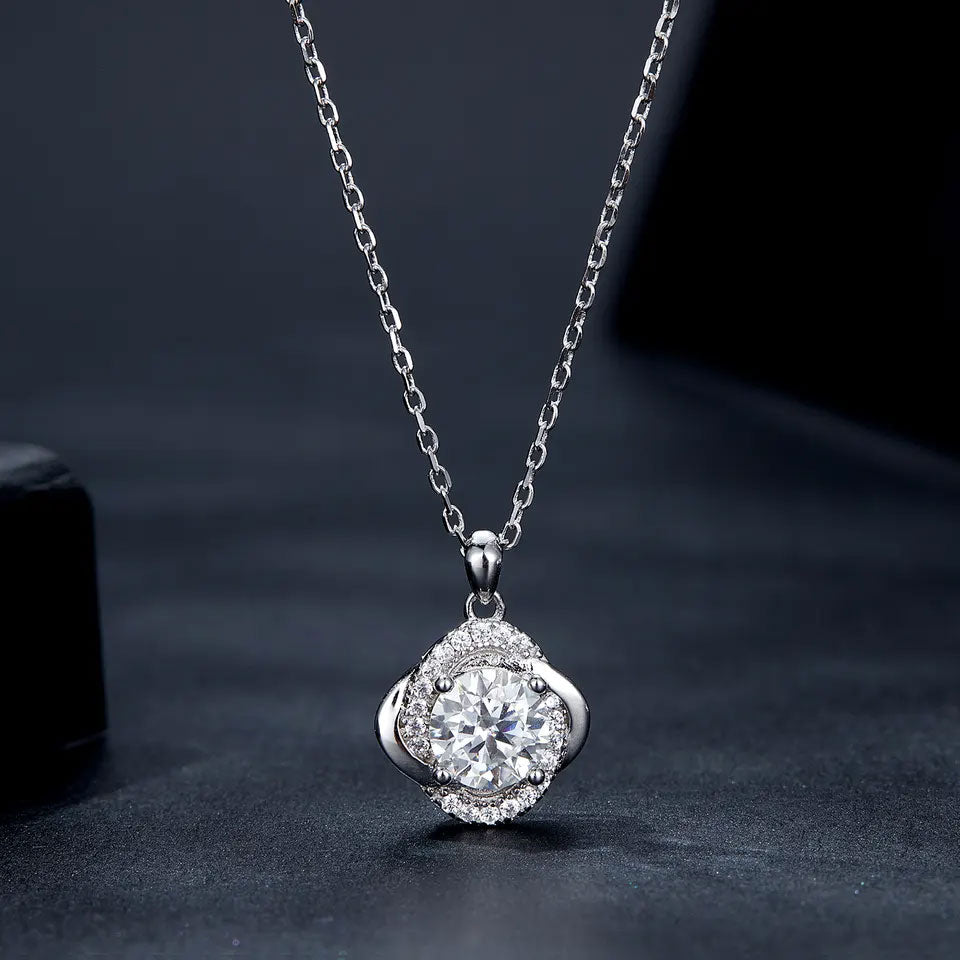 Sterling Silver Vortices Round 1.0ct Moissanite Hypoallergenic Necklace