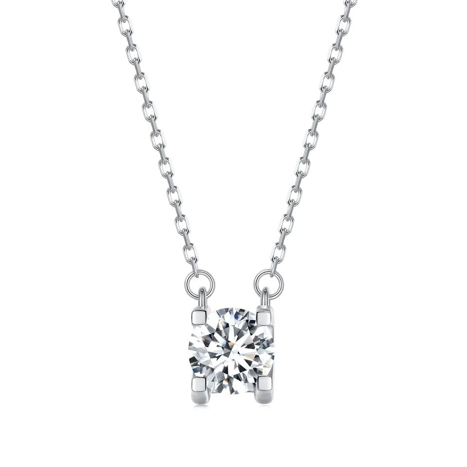 Sterling Silver Delicate Round 1.0ct Moissanite Hypoallergenic Necklace
