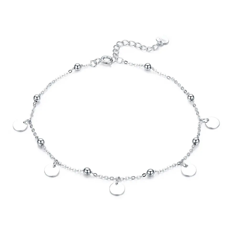 Sterling Silver Round Sequin Hypoallergenic Anklet