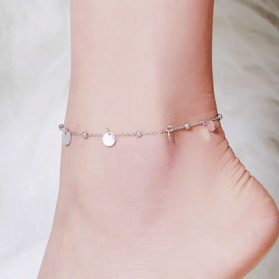 Sterling Silver Round Sequin Hypoallergenic Anklet