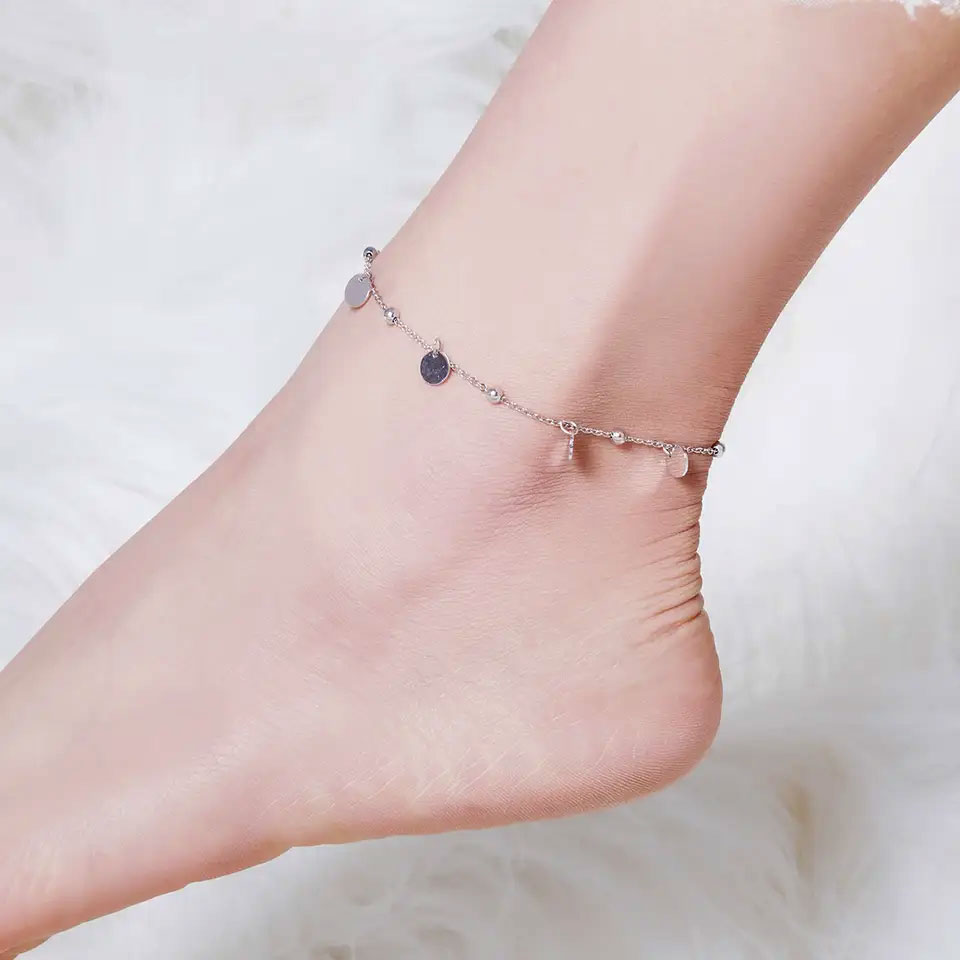 Sterling Silver Round Sequin Hypoallergenic Anklet
