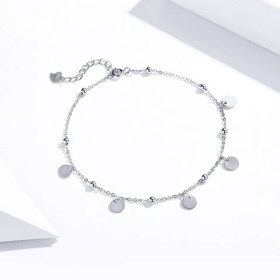 Sterling Silver Round Sequin Hypoallergenic Anklet