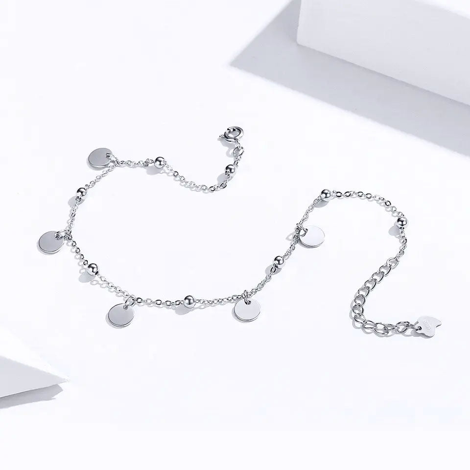 Sterling Silver Round Sequin Hypoallergenic Anklet