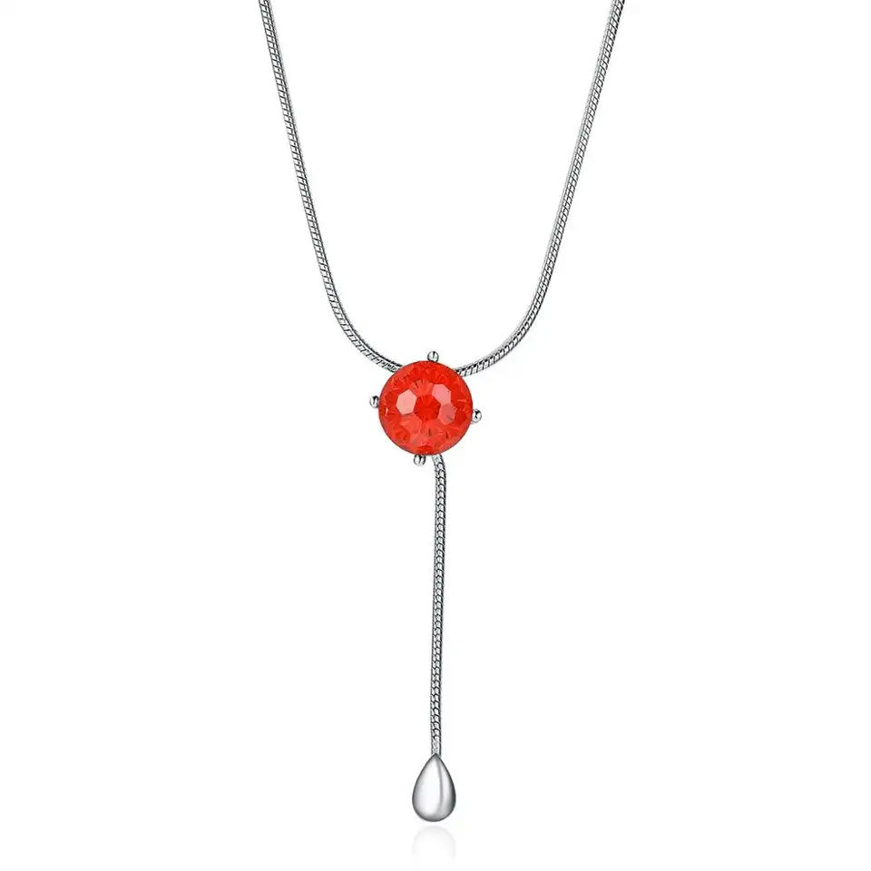 Sterling Silver Ruby Bead Metal Drop Hypoallergenic Necklace