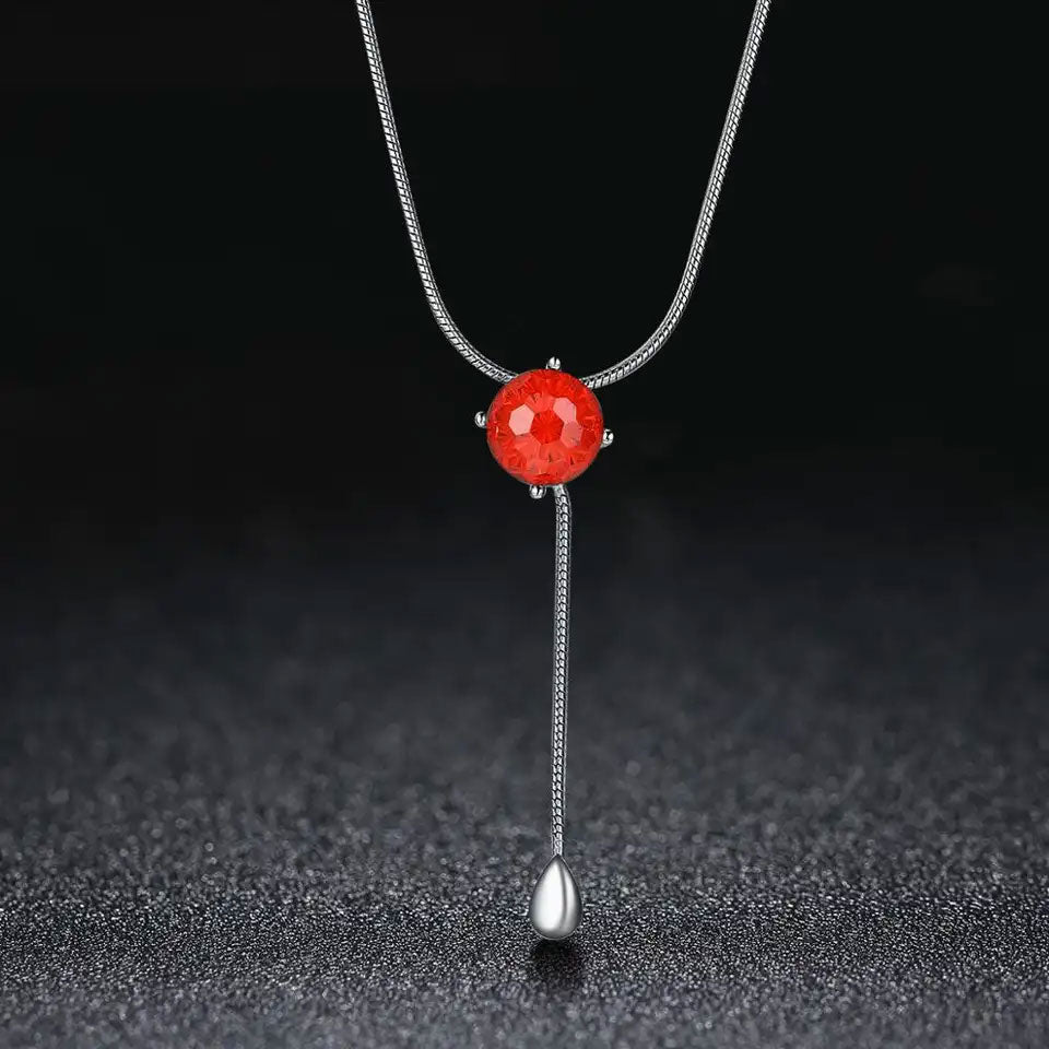 Sterling Silver Ruby Bead Metal Drop Hypoallergenic Necklace