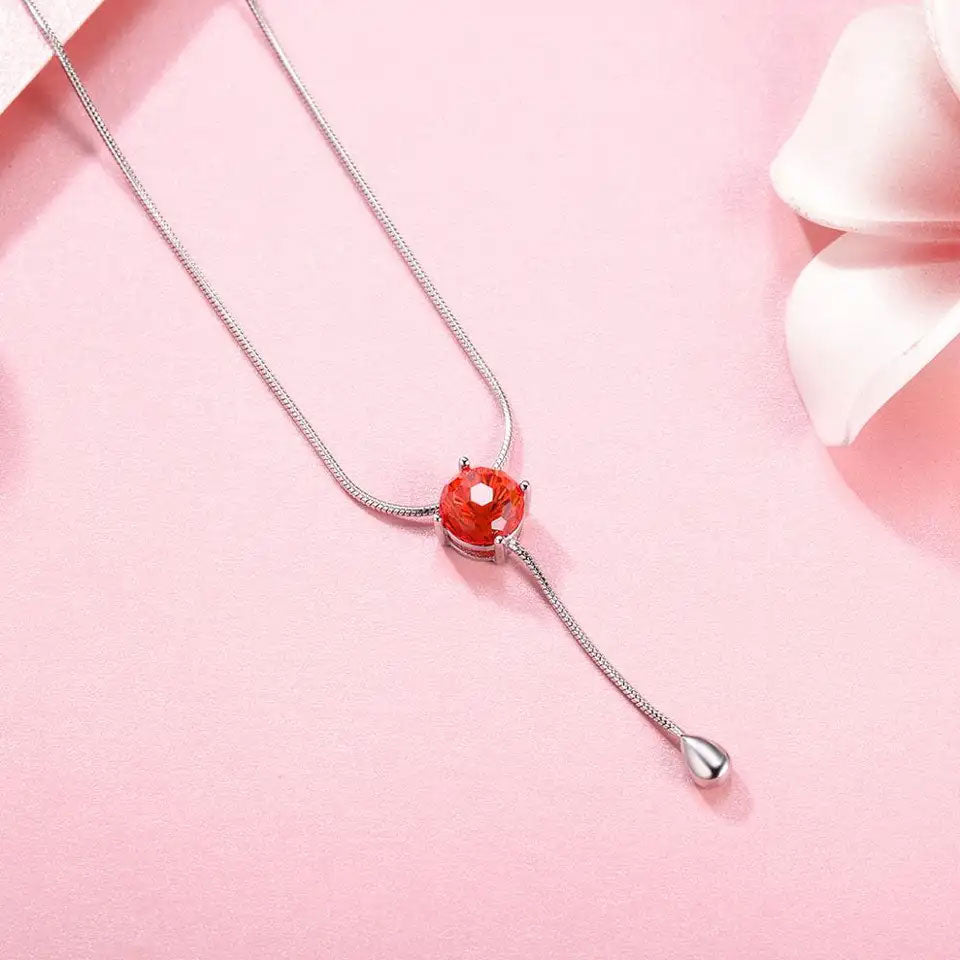 Sterling Silver Ruby Bead Metal Drop Hypoallergenic Necklace