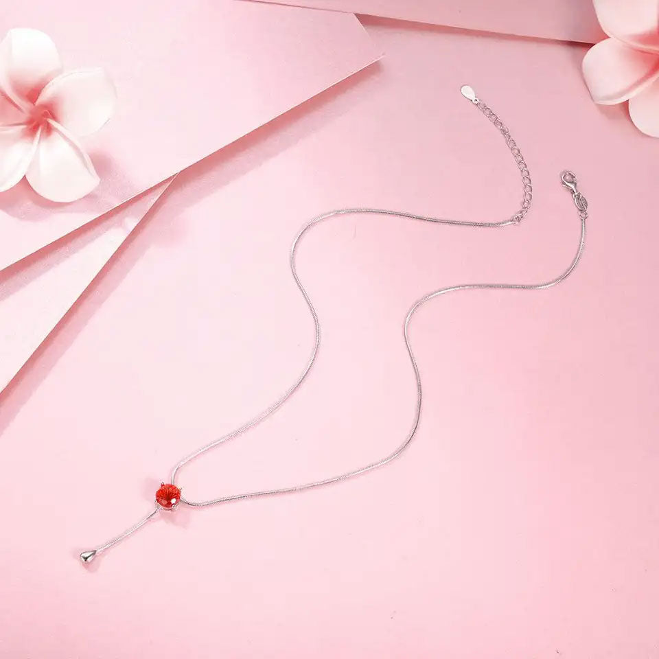 Sterling Silver Ruby Bead Metal Drop Hypoallergenic Necklace