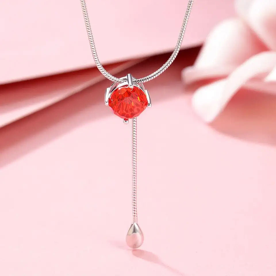Sterling Silver Ruby Bead Metal Drop Hypoallergenic Necklace
