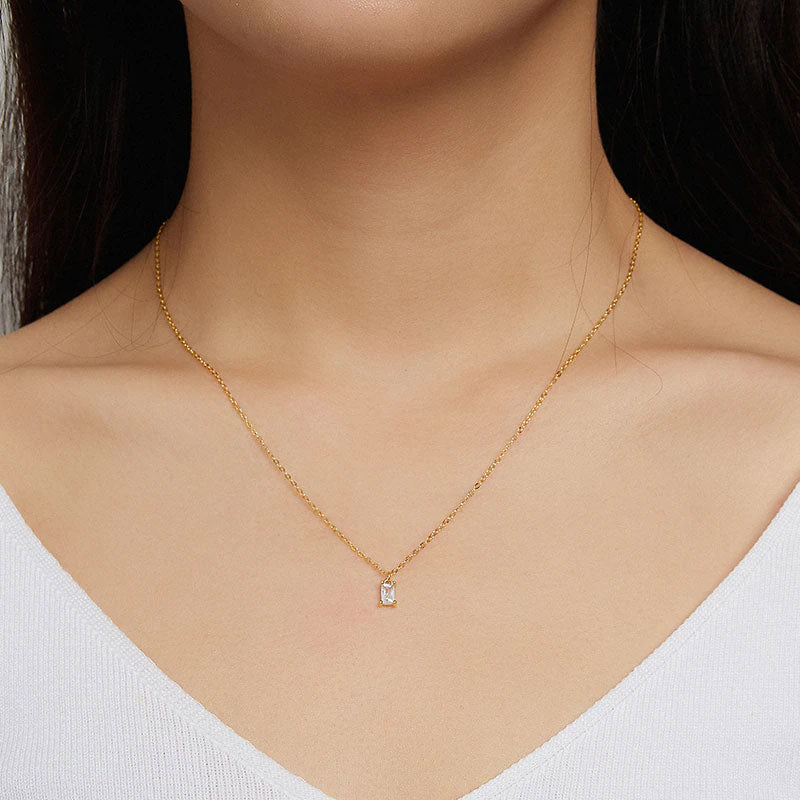 Sterling Silver Rectangular Clear CZ Hypoallergenic Necklace