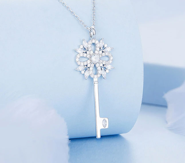 Sterling Silver Snowflake Key Hypoallergenic Necklace