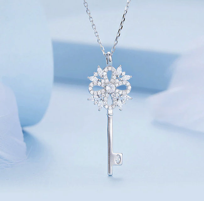 Sterling Silver Snowflake Key Hypoallergenic Necklace