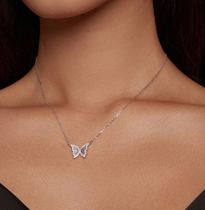 Sterling Silver Metallic Butterfly Hypoallergenic Necklace