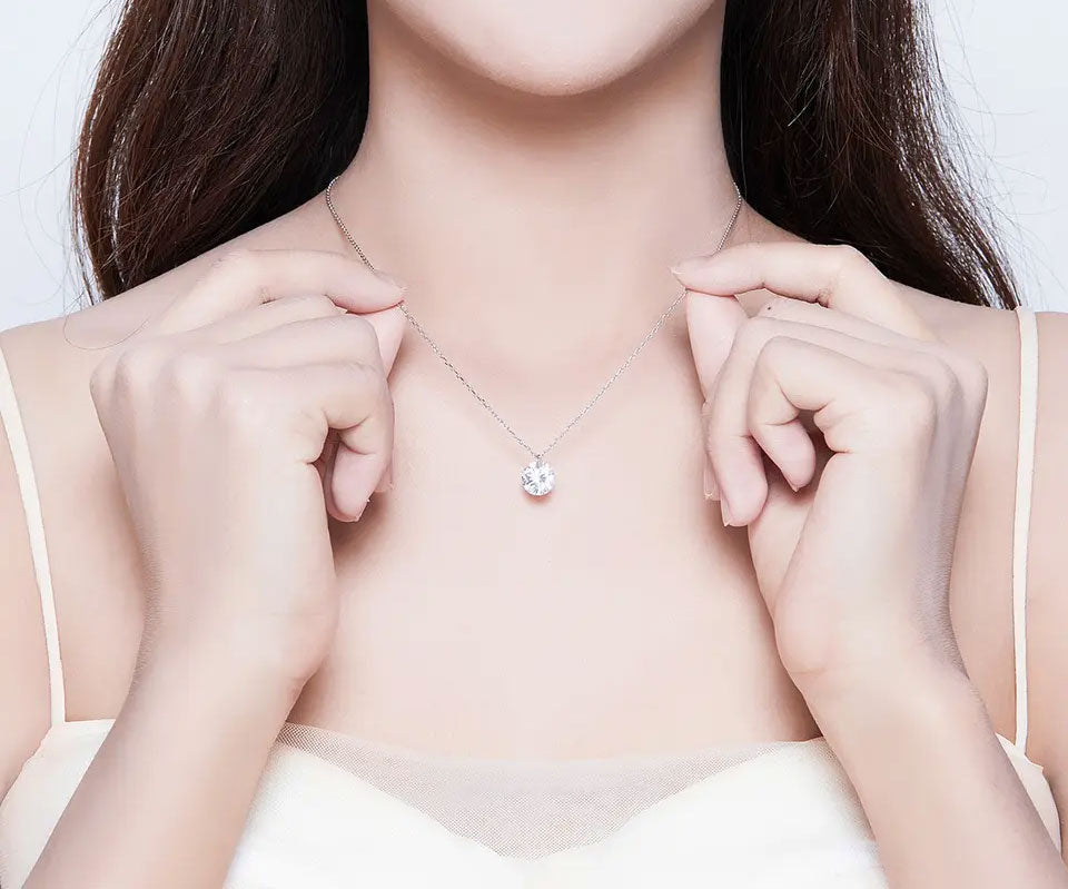 Sterling Silver Round Clear CZ Hypoallergenic Necklace
