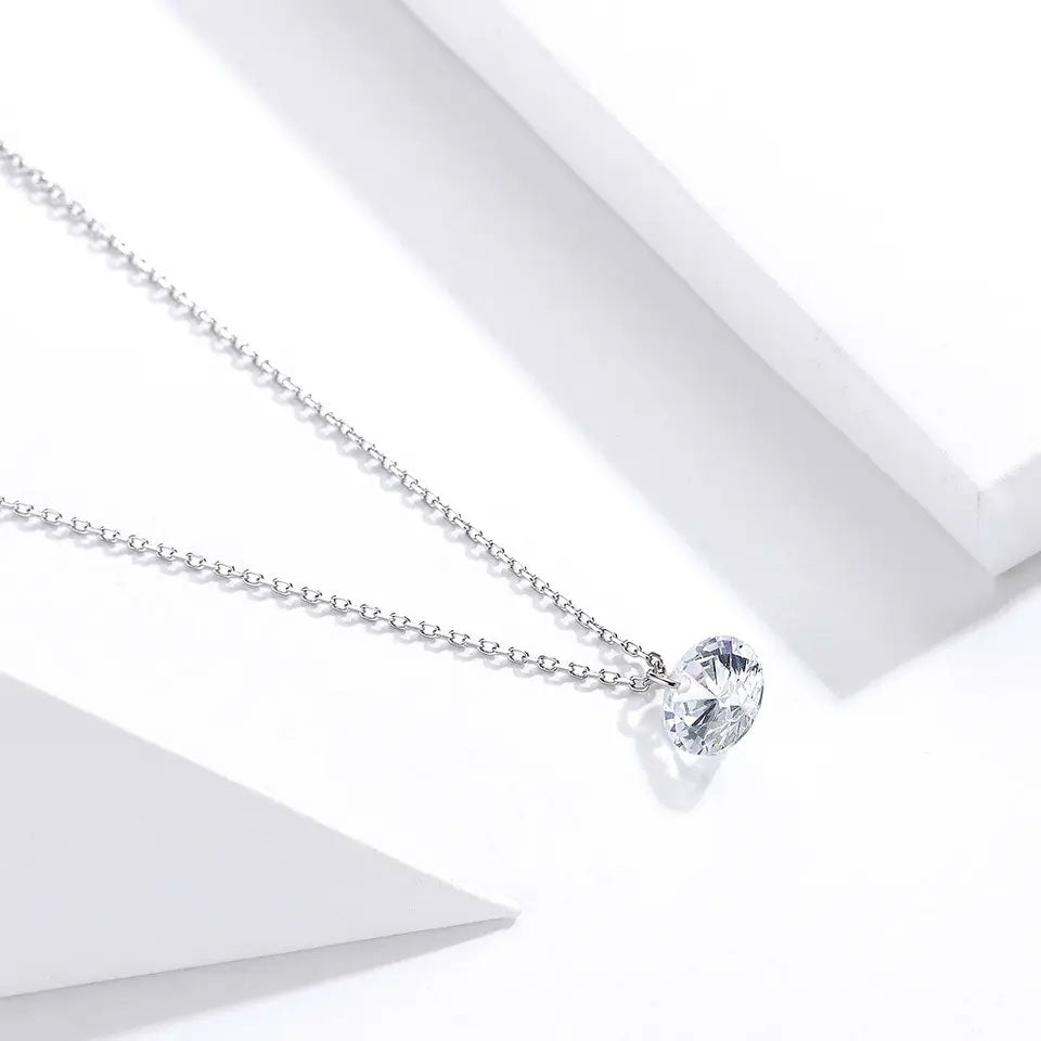 Sterling Silver Round Clear CZ Hypoallergenic Necklace
