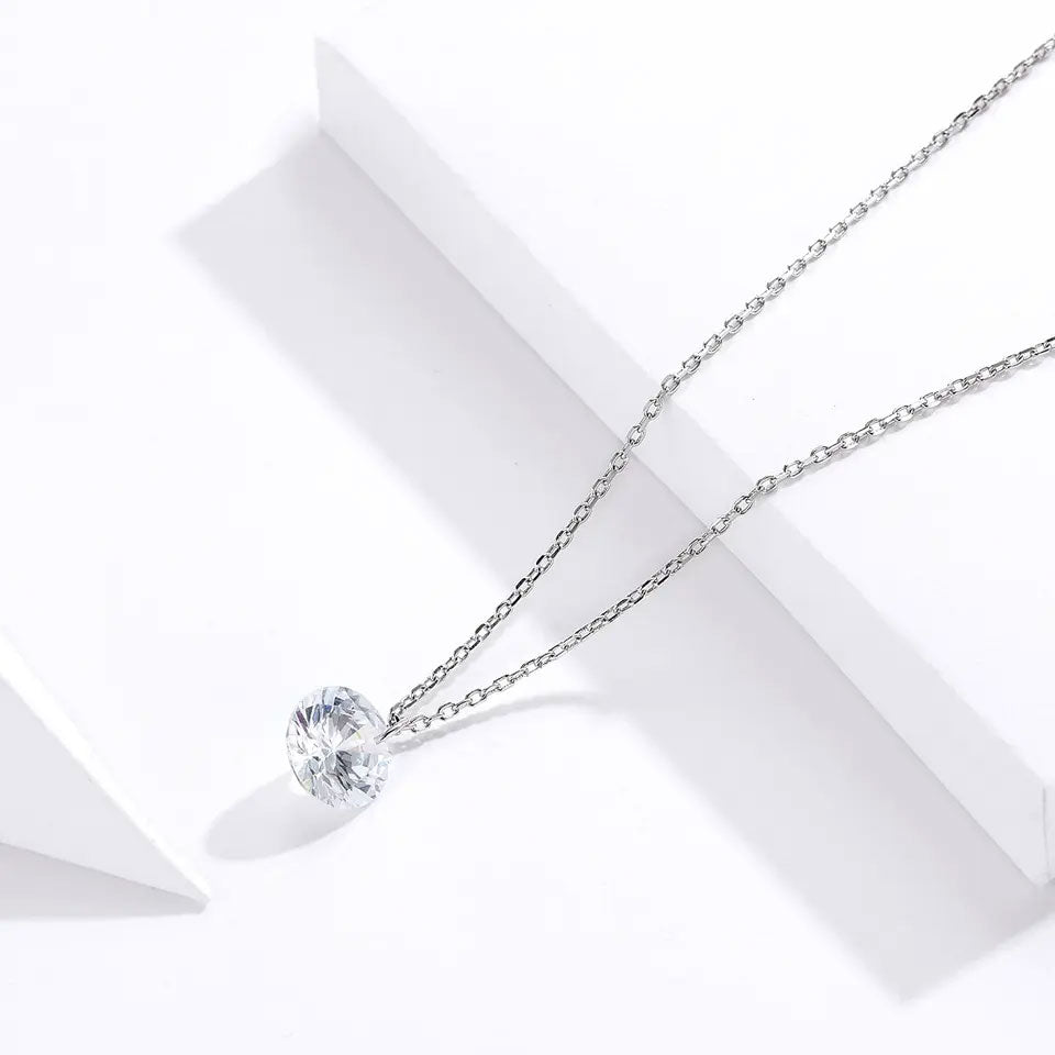 Sterling Silver Round Clear CZ Hypoallergenic Necklace