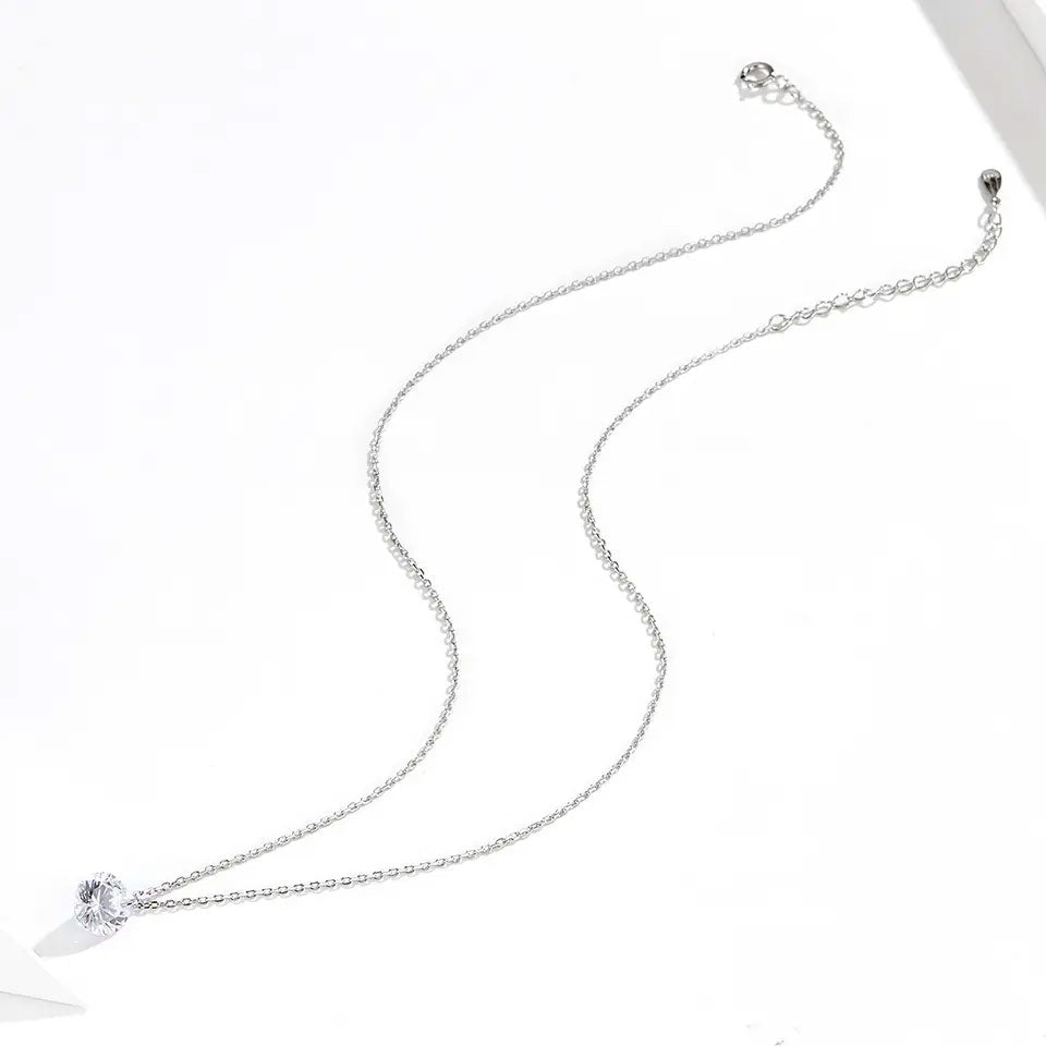 Sterling Silver Round Clear CZ Hypoallergenic Necklace