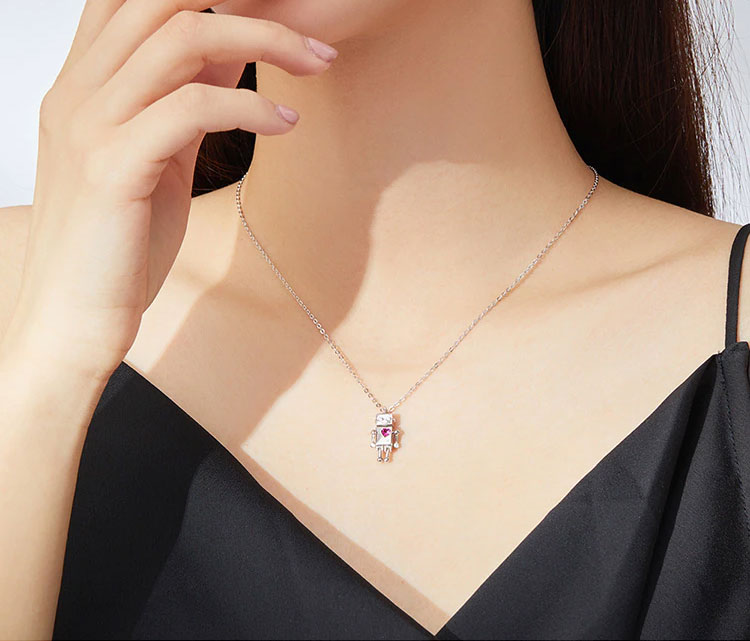 Sterling Silver Robot Lover Hypoallergenic Necklace
