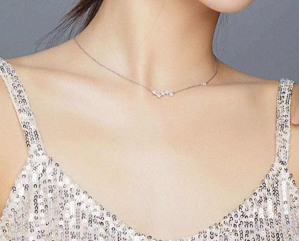 Sterling Silver Twinkling Stars Choker Hypoallergenic Necklace