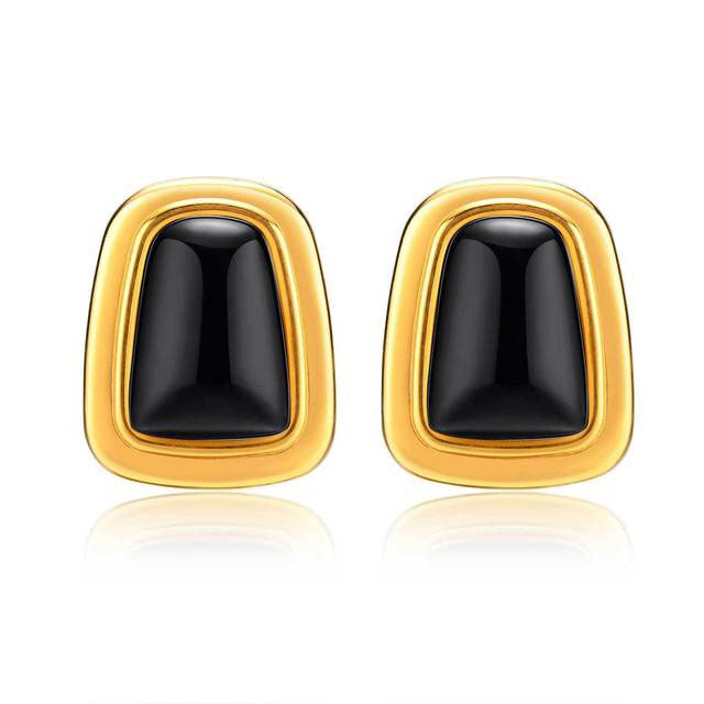Stainless Steel Black or White Stone Stud Earrings