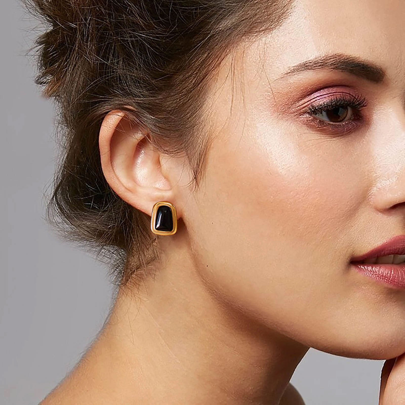Stainless Steel Black or White Stone Stud Earrings