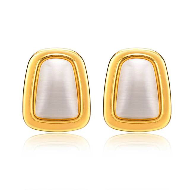 Stainless Steel Black or White Stone Stud Earrings
