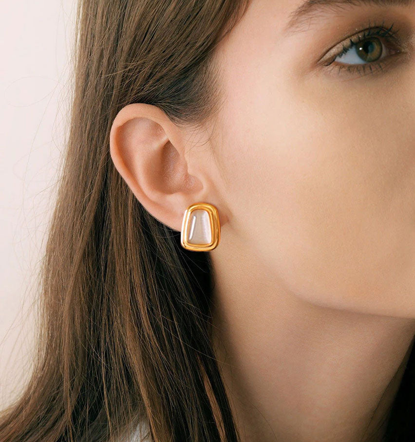 Stainless Steel Black or White Stone Stud Earrings