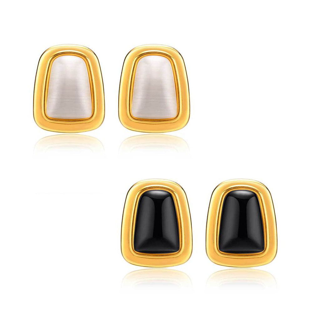 Stainless Steel Black or White Stone Stud Earrings