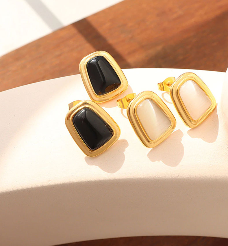 Stainless Steel Black or White Stone Stud Earrings