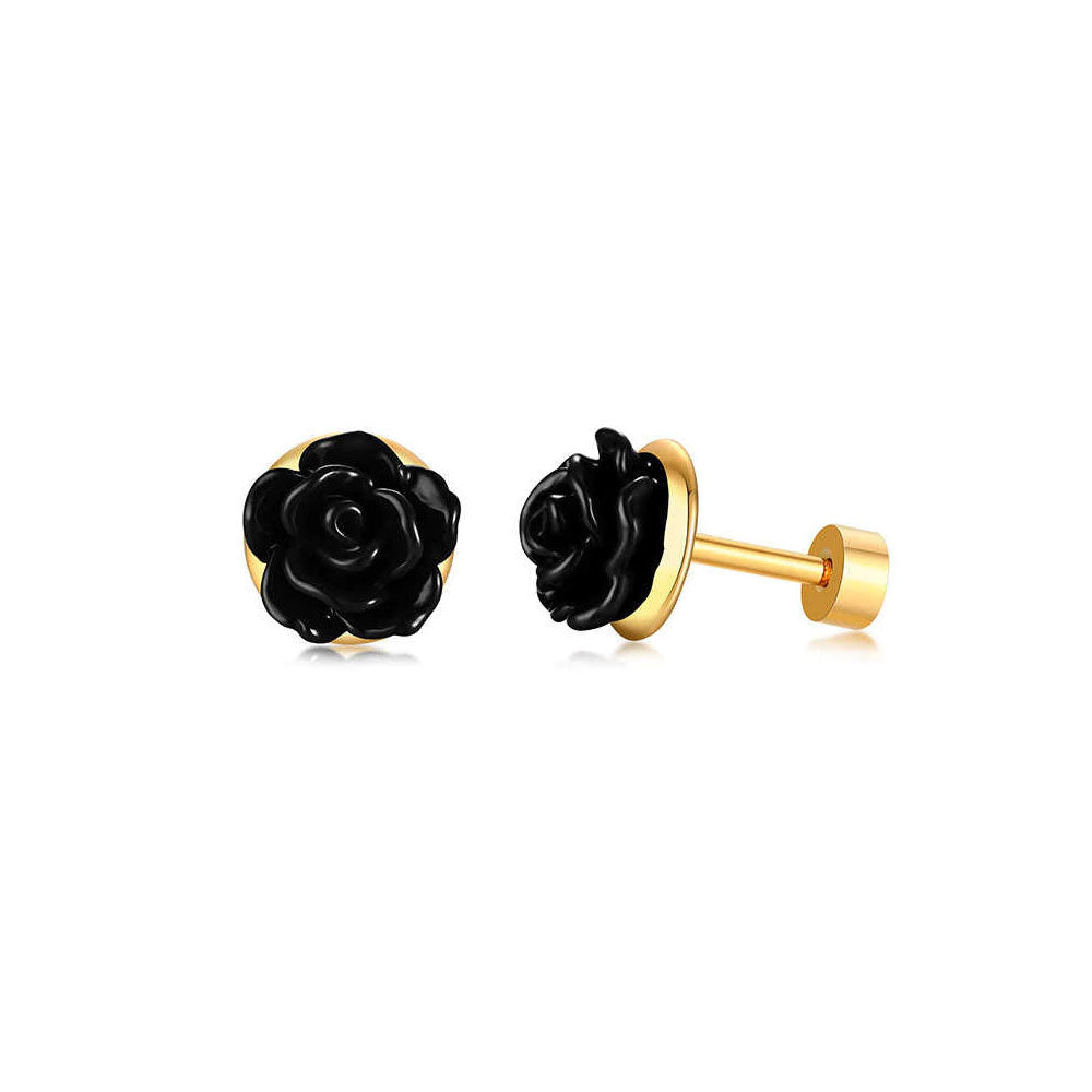 Stainless Steel Elegant Rose Screw Stud Earrings