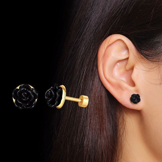 Stainless Steel Elegant Rose Screw Stud Earrings