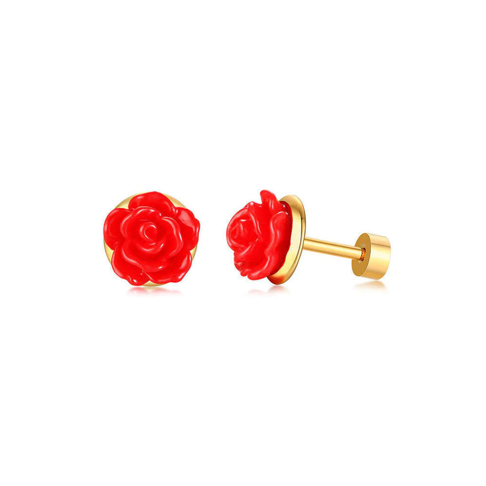 Stainless Steel Elegant Rose Screw Stud Earrings