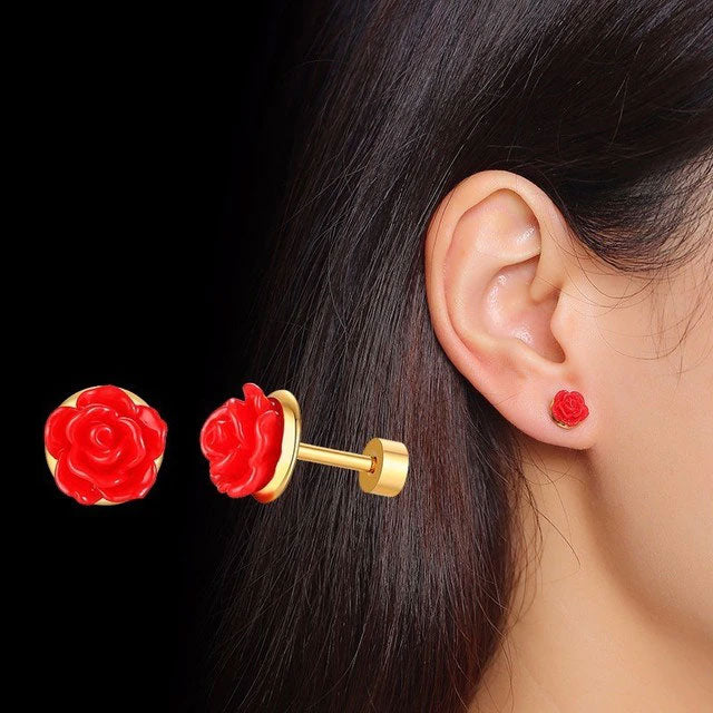 Stainless Steel Elegant Rose Screw Stud Earrings