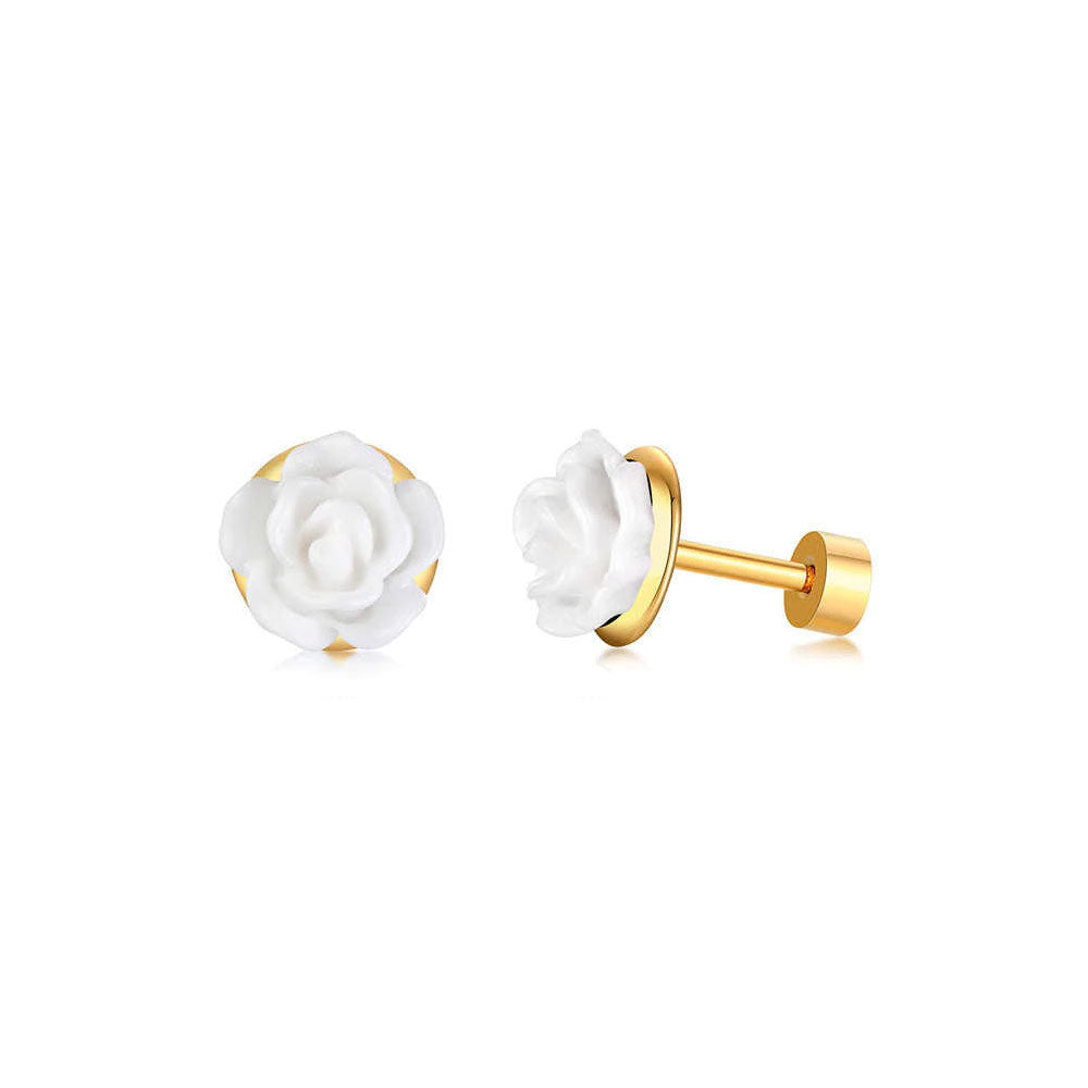 Stainless Steel Elegant Rose Screw Stud Earrings