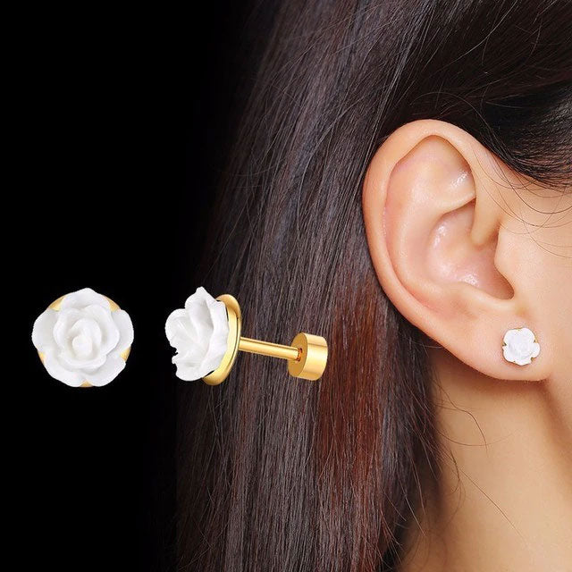 Stainless Steel Elegant Rose Screw Stud Earrings