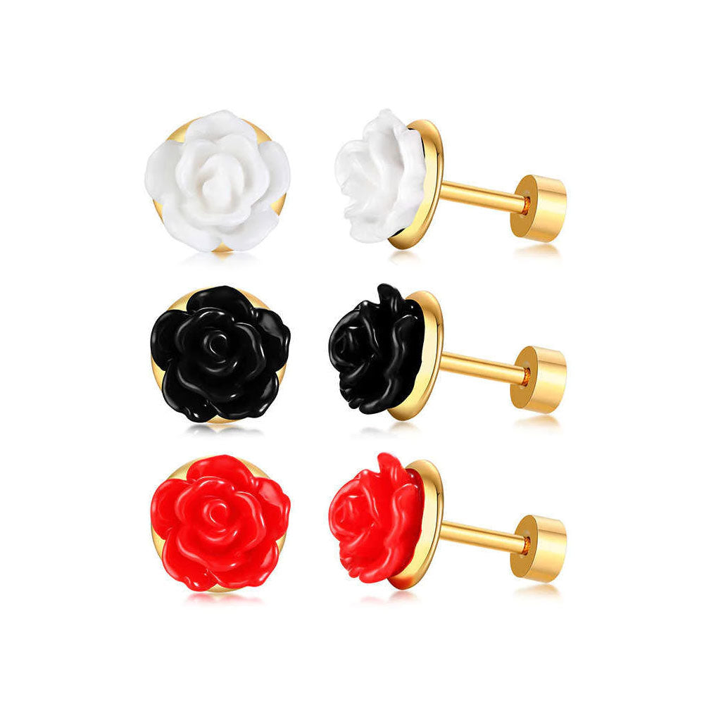 Stainless Steel Elegant Rose Screw Stud Earrings