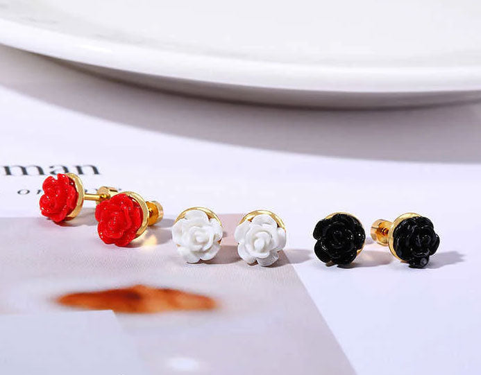 Stainless Steel Elegant Rose Screw Stud Earrings