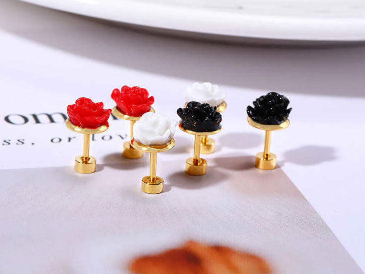 Stainless Steel Elegant Rose Screw Stud Earrings